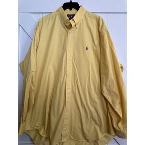 Ralph Lauren  Button Down Yellow‎ Dress Shirt Blake 100% Cotton Men XL